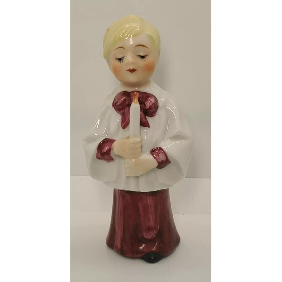 Vintage Blonde Choir Alter Boy With Candle In Mauve White Robe Figurine Japan - Picture 1 of 3